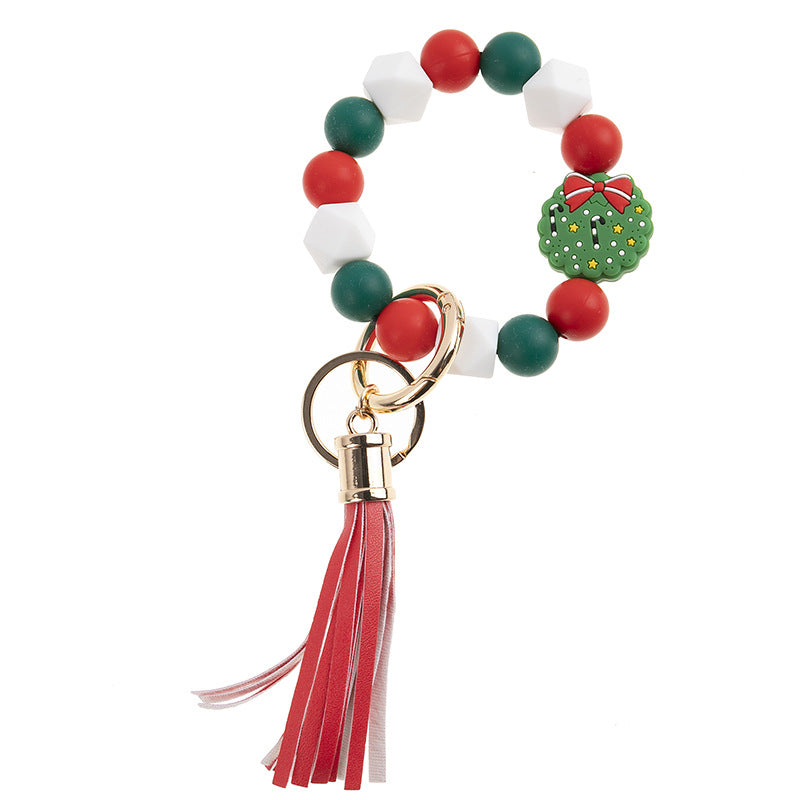 Wholesale Christmas Silicone Beaded Bracelets Keychain
